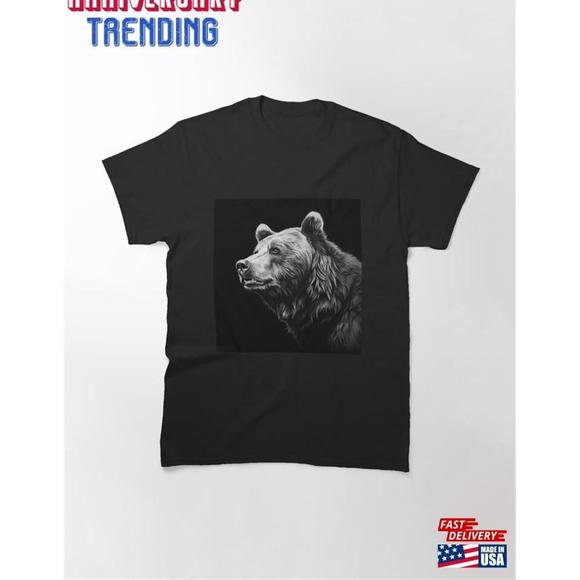 Grizzly Bear Drawing Black And White Classic Tshirt - Picture 1 of 4